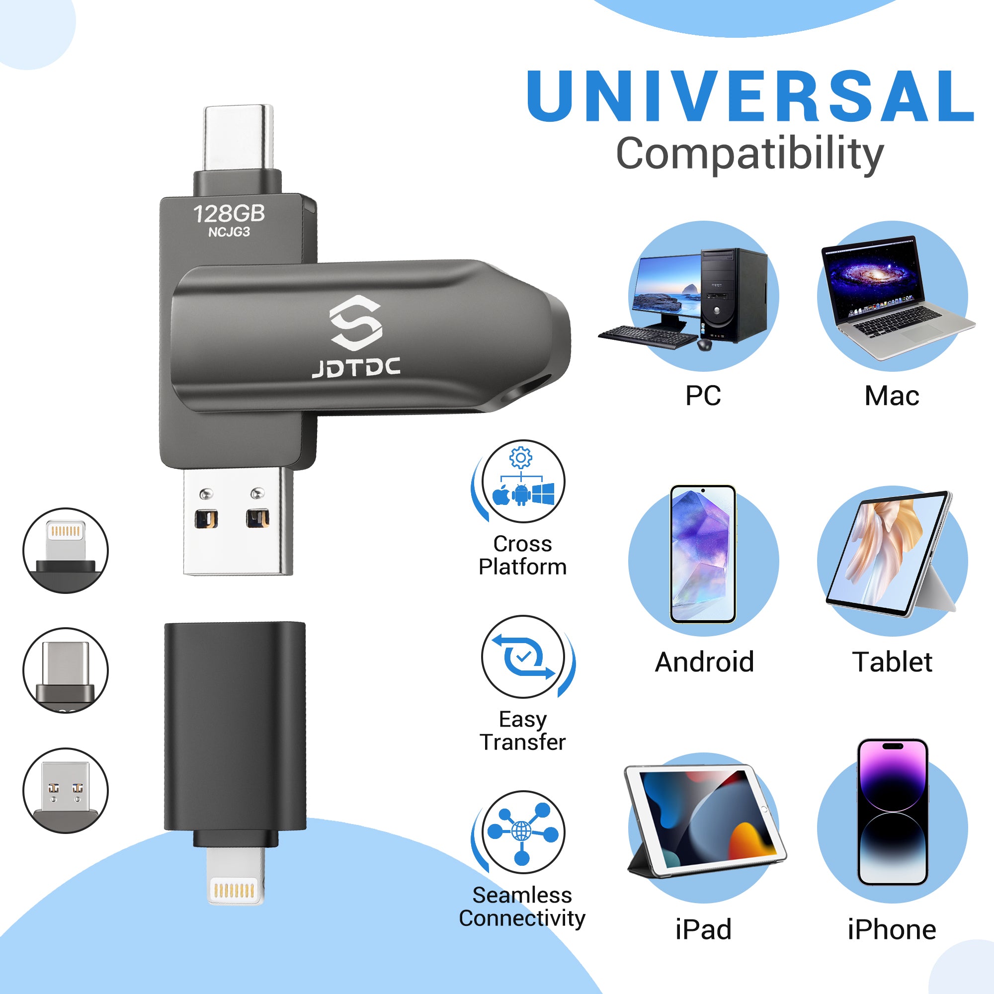 すべてのデバイスに対応する 3 in 1 自動バックアップ USB フラッシュドライブ