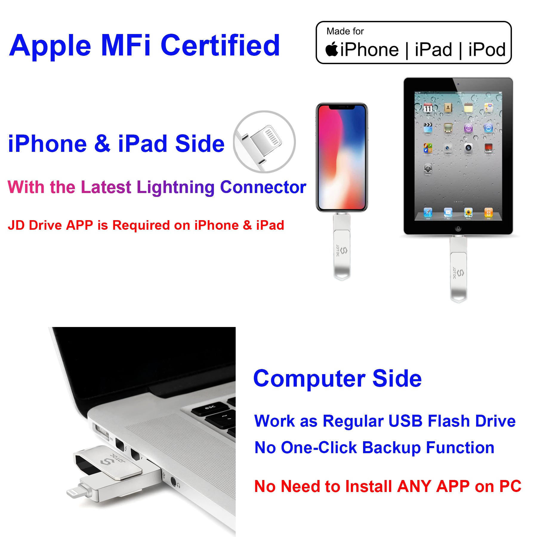 Genuine Apple MFi Certified USB Drive for iPhone iPad with True Capaci ...